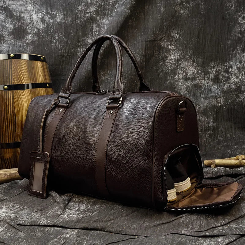Luxe lederen handbagage en schouder reistas