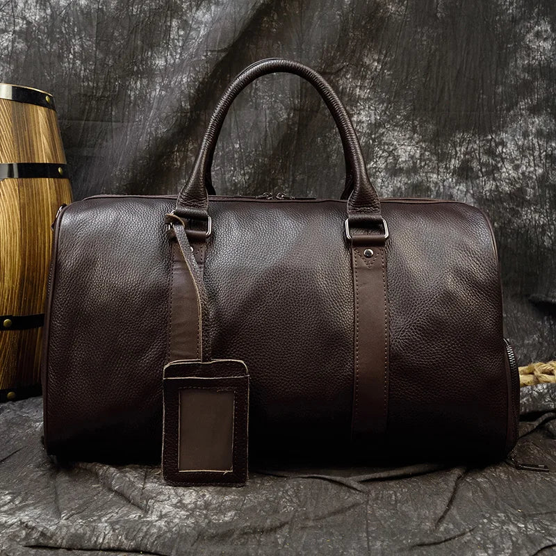 Luxe lederen handbagage en schouder reistas