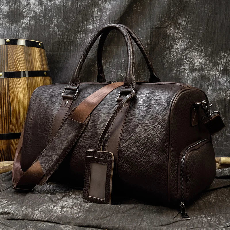 Luxe lederen handbagage en schouder reistas