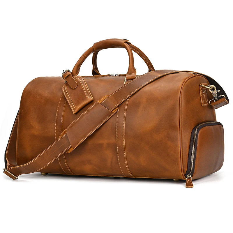 Luxe lederen handbagage en schouder reistas
