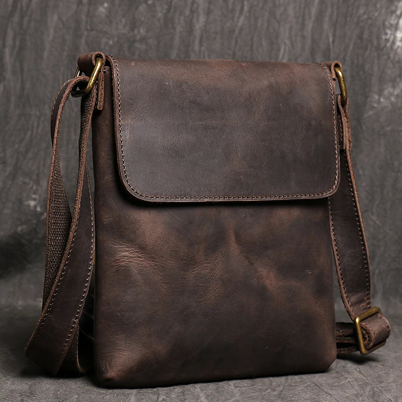 Vintage Donker Lederen Schoudertas