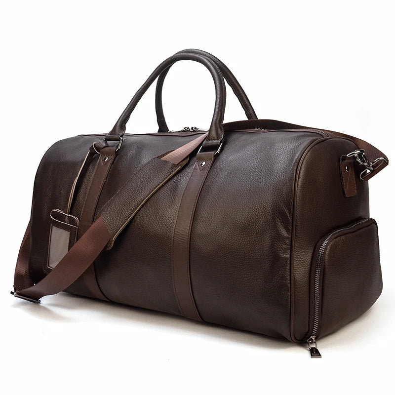 Luxe lederen handbagage en schouder reistas